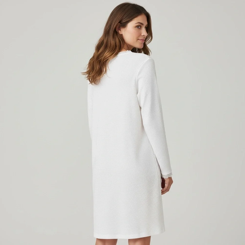 Skin Worldwide 100% Cotton Waffle Knit Night Dress - Picture 2 of 11